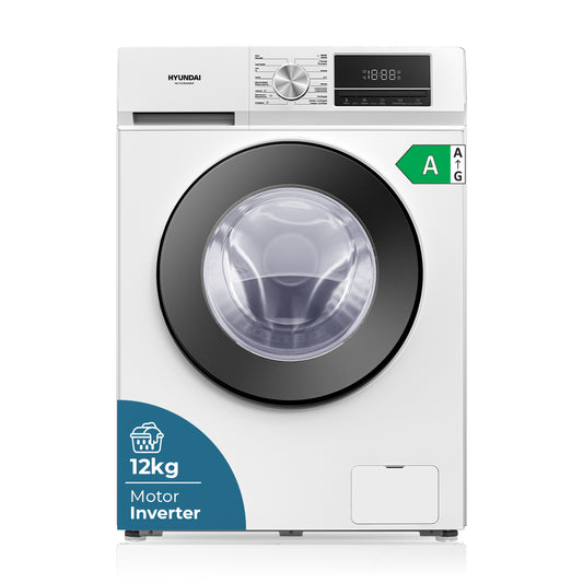 Lavadora C.Frontal Hyundai Inverter 12 kg 1400 rpm A. Blanco. Big Door. Display. Vapor Antialérgico
