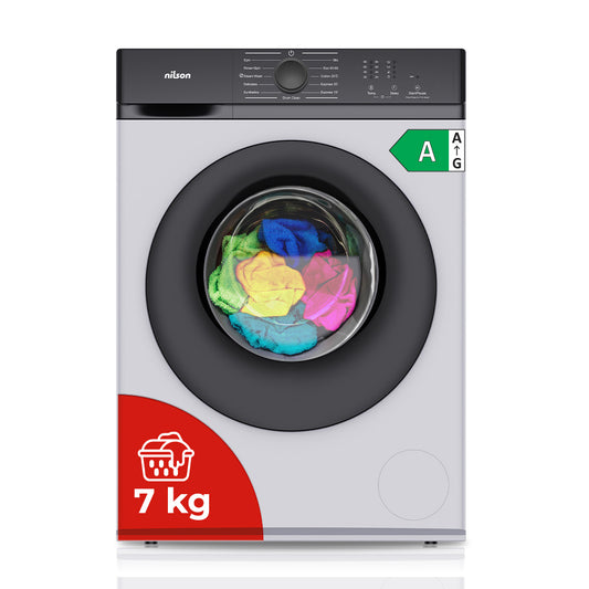 Lavadora C.Frontal Nilson Inverter 7 kg 1200 rpm Clase A. Blanco. Big Door. Electrónico. Vapor